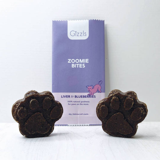 🐶 Bouchées Gizzls pour chiens – Foie & Myrtilles (40g)