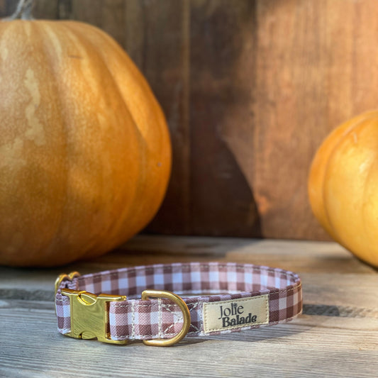 🐶 Collier "VICHY MARRON"