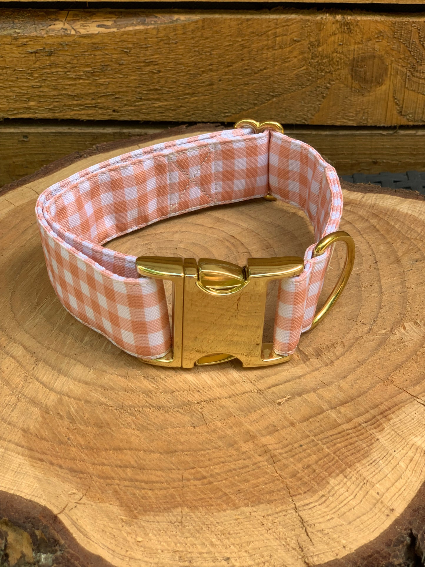 🐶 Collier "VICHY BEIGE"