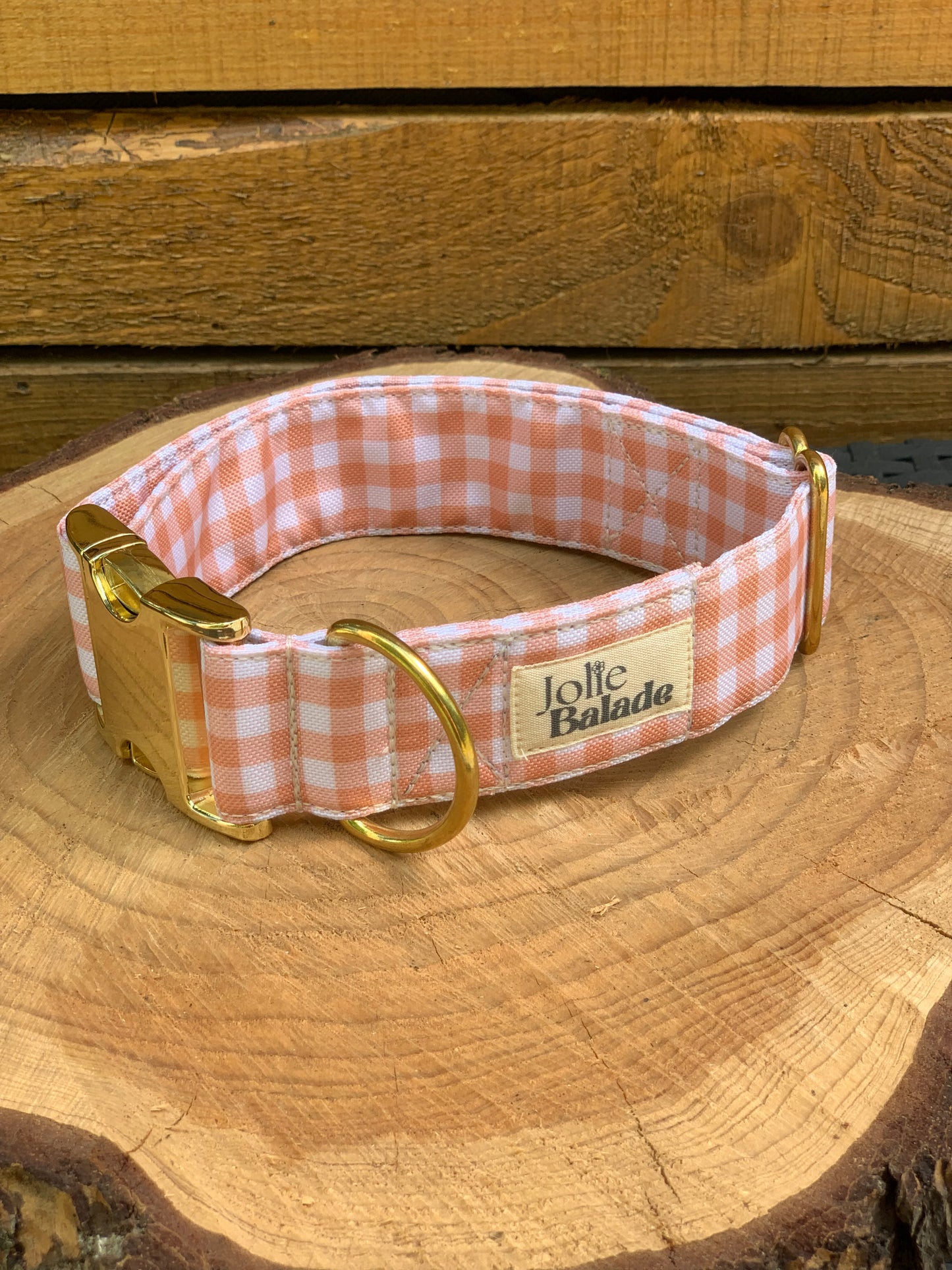 🐶 Collier "VICHY BEIGE"