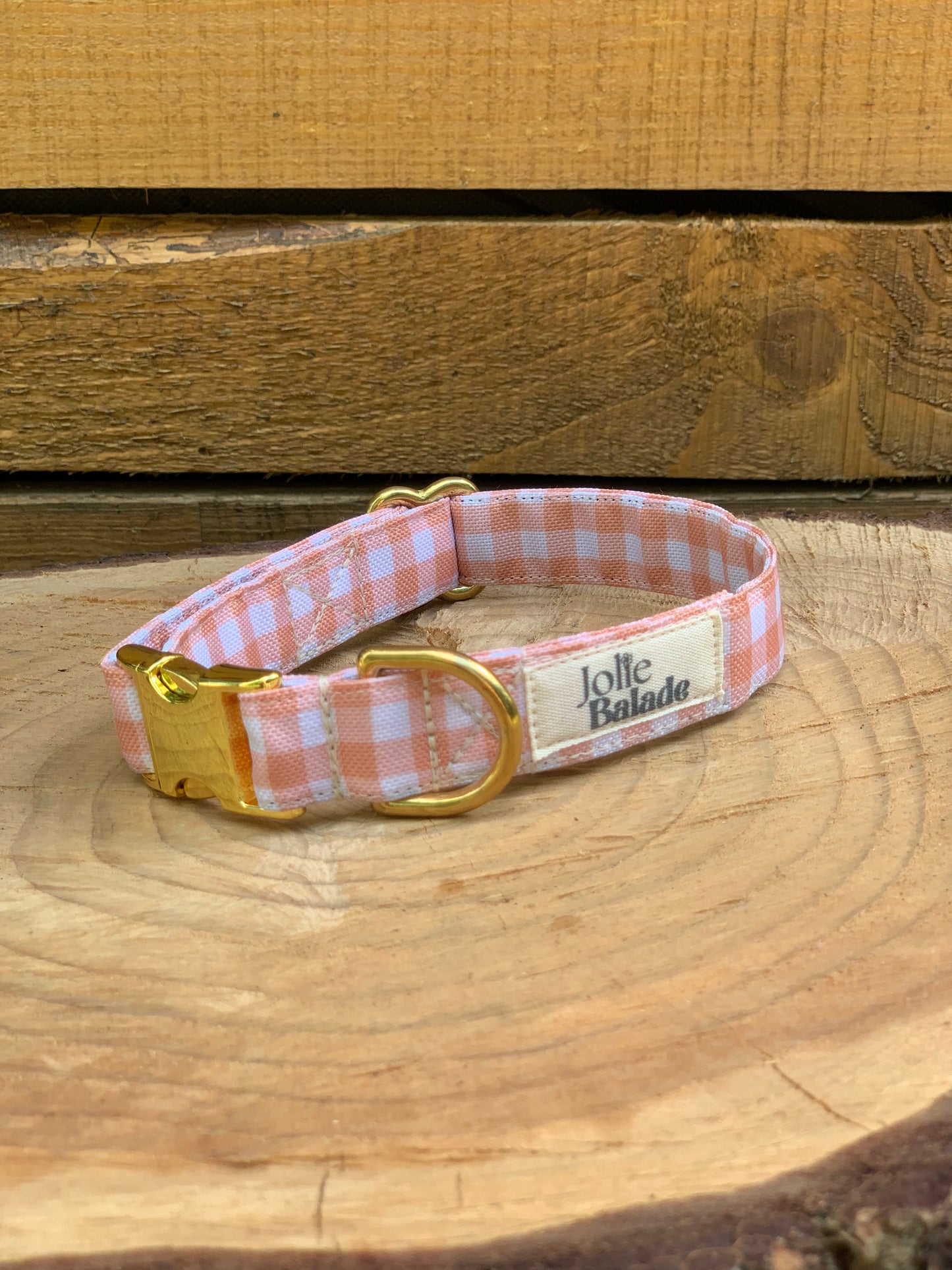 🐶 Collier "VICHY BEIGE"