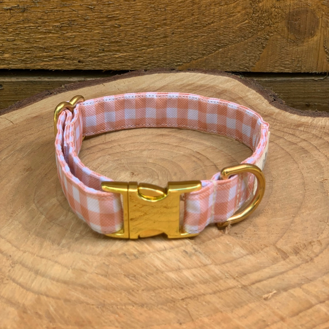 🐶 Collier "VICHY BEIGE"