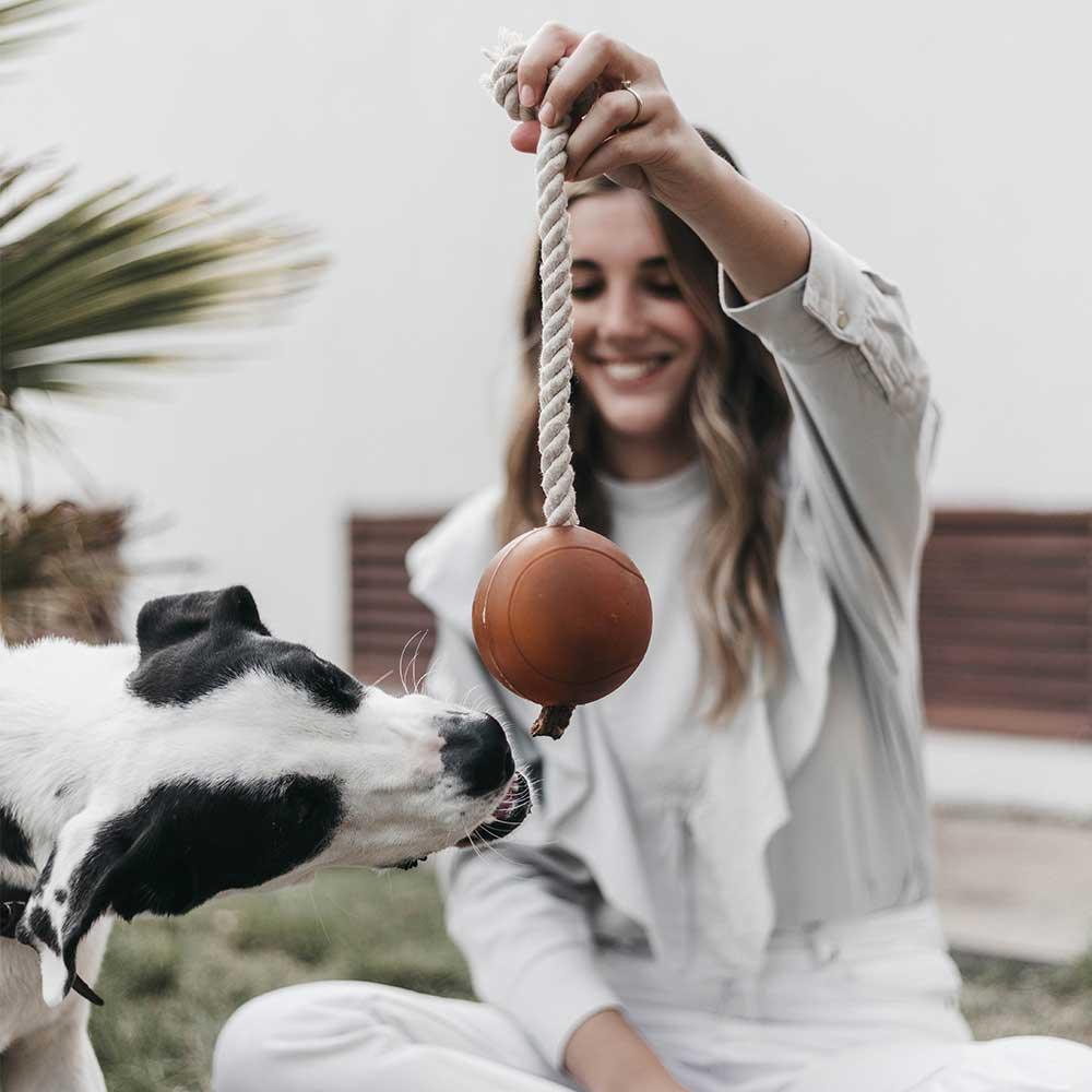 🐶 Balle avec corde en résine organique - Les p'tits potes