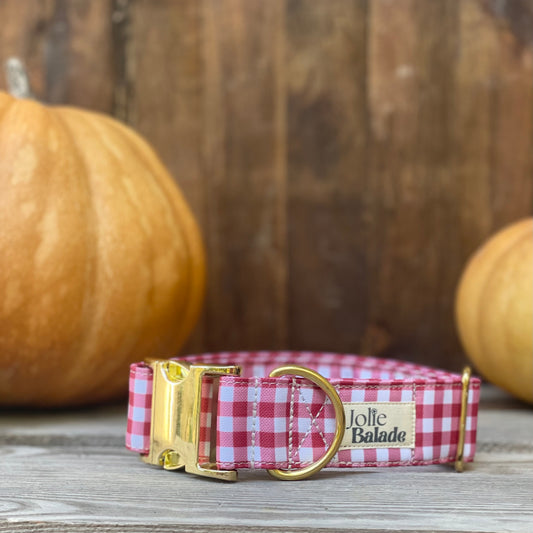 🐶 Collier "VICHY BORDEAUX"