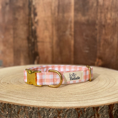 🐶 Collier "VICHY BEIGE"