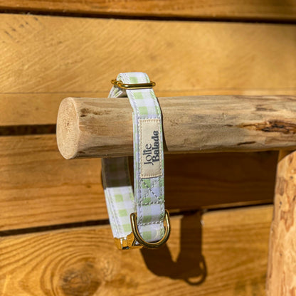 🐶 Collier "VICHY VERT PASTEL"