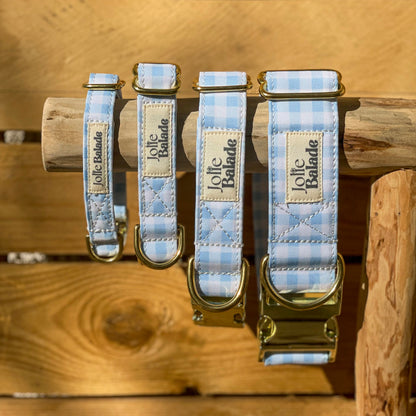 🐶 Collier "VICHY BLEU PASTEL"