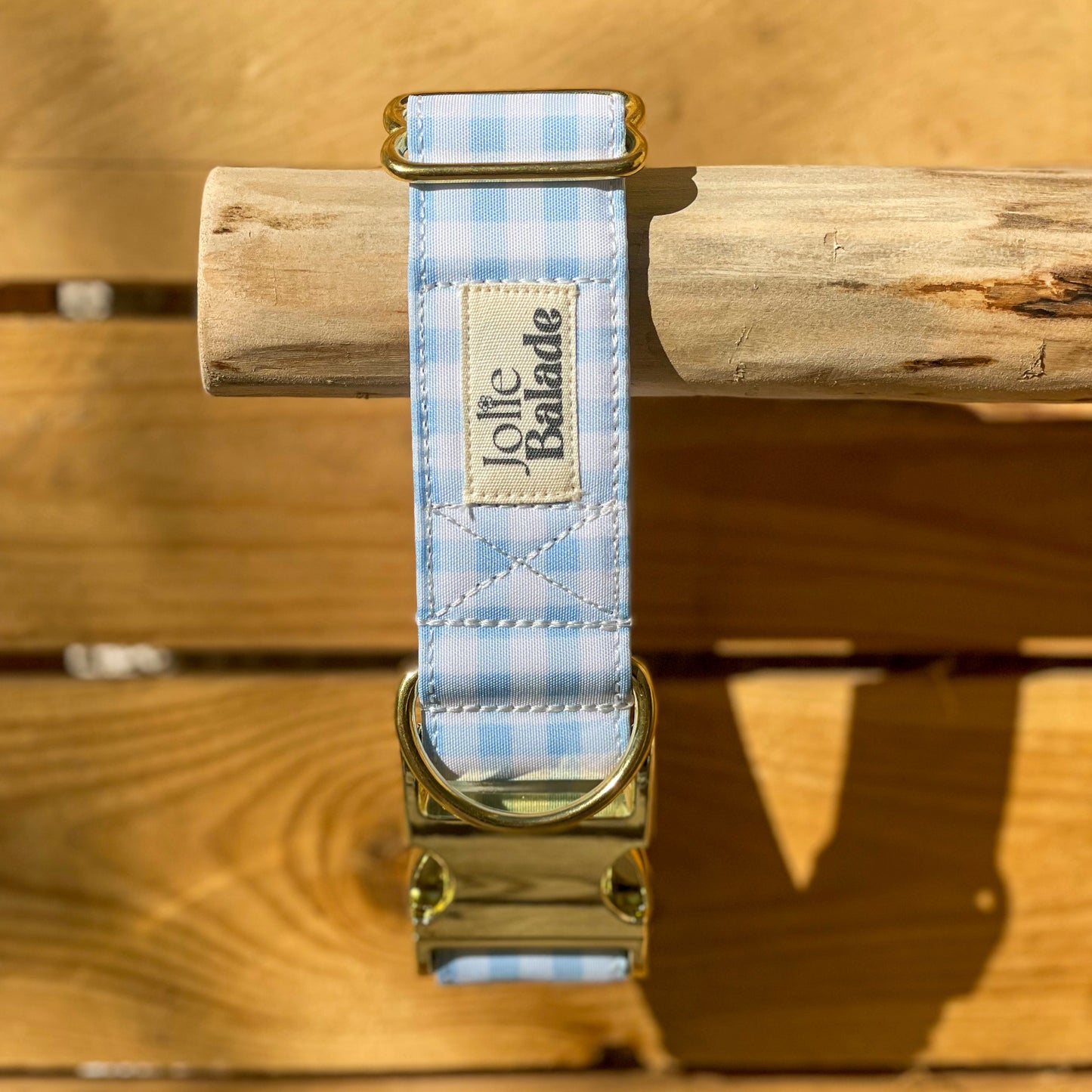 🐶 Collier "VICHY BLEU PASTEL"
