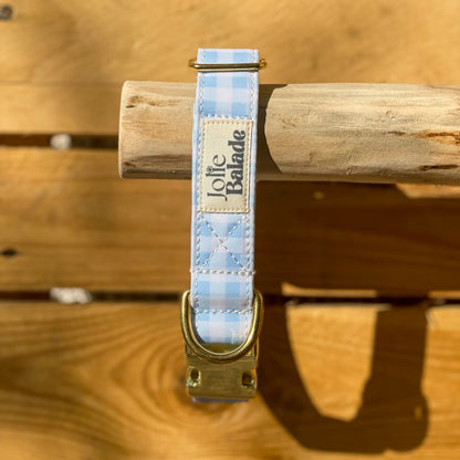 🐶 Collier "VICHY BLEU PASTEL"