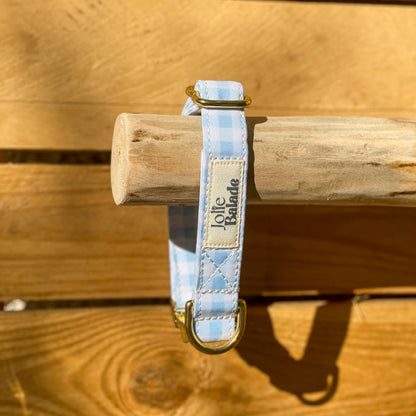 🐶 Collier "VICHY BLEU PASTEL"