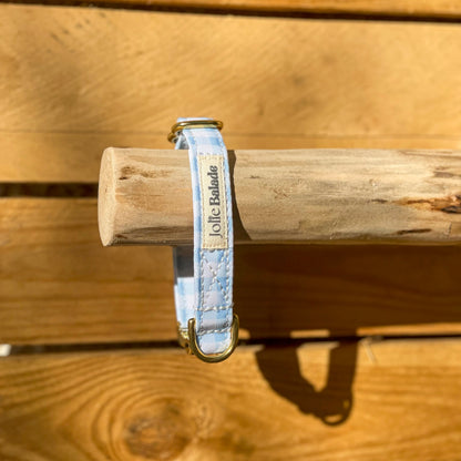 🐶 Collier "VICHY BLEU PASTEL"