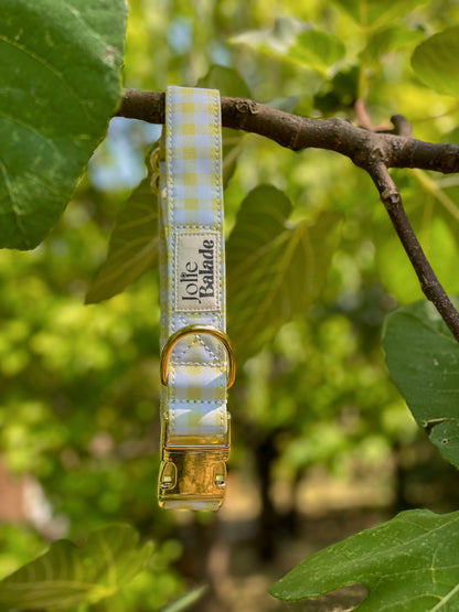 🐶 Collier "VICHY JAUNE PASTEL"