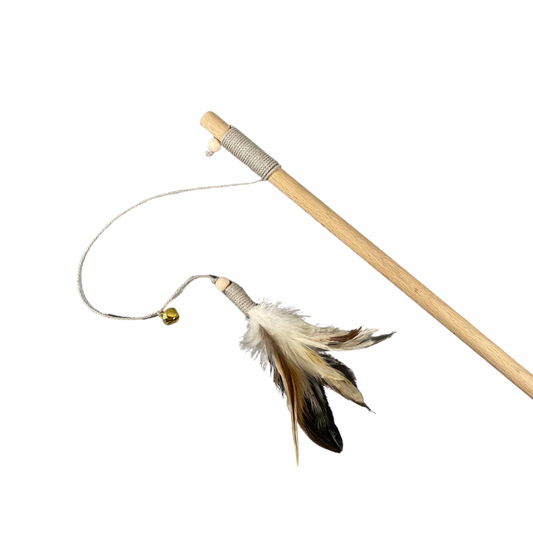🐱 Canne à pêche pour chats – Plumes & clochette