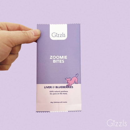 🐶 Bouchées Gizzls pour chiens – Foie & Myrtilles (40g)