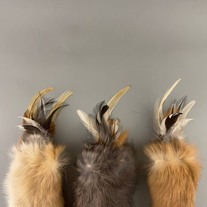 🐱 Jouet naturel en fourrure de lapin et plumes pour chats